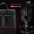Black carbon fiber briefcase with carry handle and visible strap attachment