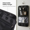 Navy hard-shell luggage with detachable toiletry hanging organizer shown on the open case
