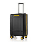 Black cabin trolley suitcase with upright handle and 8 spinner wheels, polycarbonate shell.