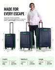 Navy blue polycarbonate cabin trolley suitcase with telescopic handle and 8 wheels