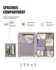 Large trolley interior with open compartment, divider straps, and storage pockets