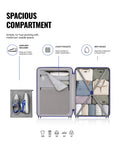 Polycarbonate check-in trolley with 8 wheels, open interior with dividers and pockets