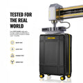 Black polycarbonate trolley suitcase with two-tone trim and 8 spinner wheels