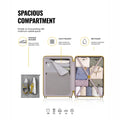 Three-section packing layout inside a black polycarbonate trolley suitcase set