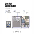 Silver polycarbonate trolley suitcase interior with mesh and utility pockets for packing