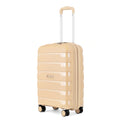 Beige cabin trolley suitcase with telescopic handle and four spinner wheels