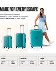Polypropylene trolley set of 2 in teal, four wheels, telescopic handle