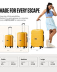 Polypropylene trolley set of 2 in yellow, four wheels, telescopic handle
