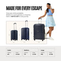 4-wheel trolley luggage set of 3 dark blue suitcases: cabin, medium, and large