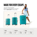 4-wheel trolley luggage set of 3 teal suitcases: cabin, medium, and large