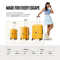4-wheel trolley luggage set of 3 yellow suitcases: cabin, medium, and large