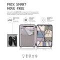 Cabin trolley suitcase interior layout with mesh utility pocket and waterproof pocket