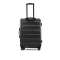 Medium check-in suitcase side view with telescopic handle, dark hard shell and wheels