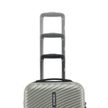 Silver small cabin suitcase with stacked black handles and ridged shell
