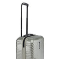 Dark green small cabin suitcase with black handle, ridged shell and side corner details