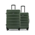 Pair of green suitcases, one large with telescopic handle and wheels