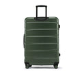 Large check-in suitcase standing side view with handle, green shell
