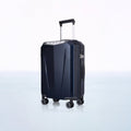 Hard-shell polycarbonate trolley suitcase, dark blue shell, telescopic handle and spinner wheels