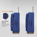 Blue expandable soft body spinner trolley with zip expansion and four spinner wheels