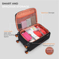 Black soft body spinner trolley open with organizer compartments and pouch inside