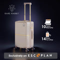 Hard shell trolley suitcase in beige, with top handle and four spinner wheels