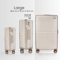 Beige large hard-shell polycarbonate trolley luggage with telescopic handle and four wheels