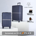 Hard shell trolley suitcase set in dark blue, with top handle and spinner wheels
