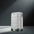 White polypropylene cabin trolley suitcase with 8 wheels and telescopic handle