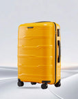 Hard-shell polypropylene check-in trolley suitcase, yellow, with 8 wheels and side handle