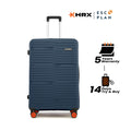 Large check-in suitcase, telescopic handle, 8 wheels, blue ridged shell