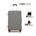 Large check-in suitcase, telescopic handle, 8 wheels, light gray ridged shell
