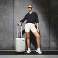 Light small cabin suitcase with telescopic handle and orange wheels