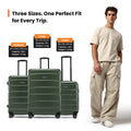 Green wheeled suitcase set with telescopic handles, including a cabin-size case