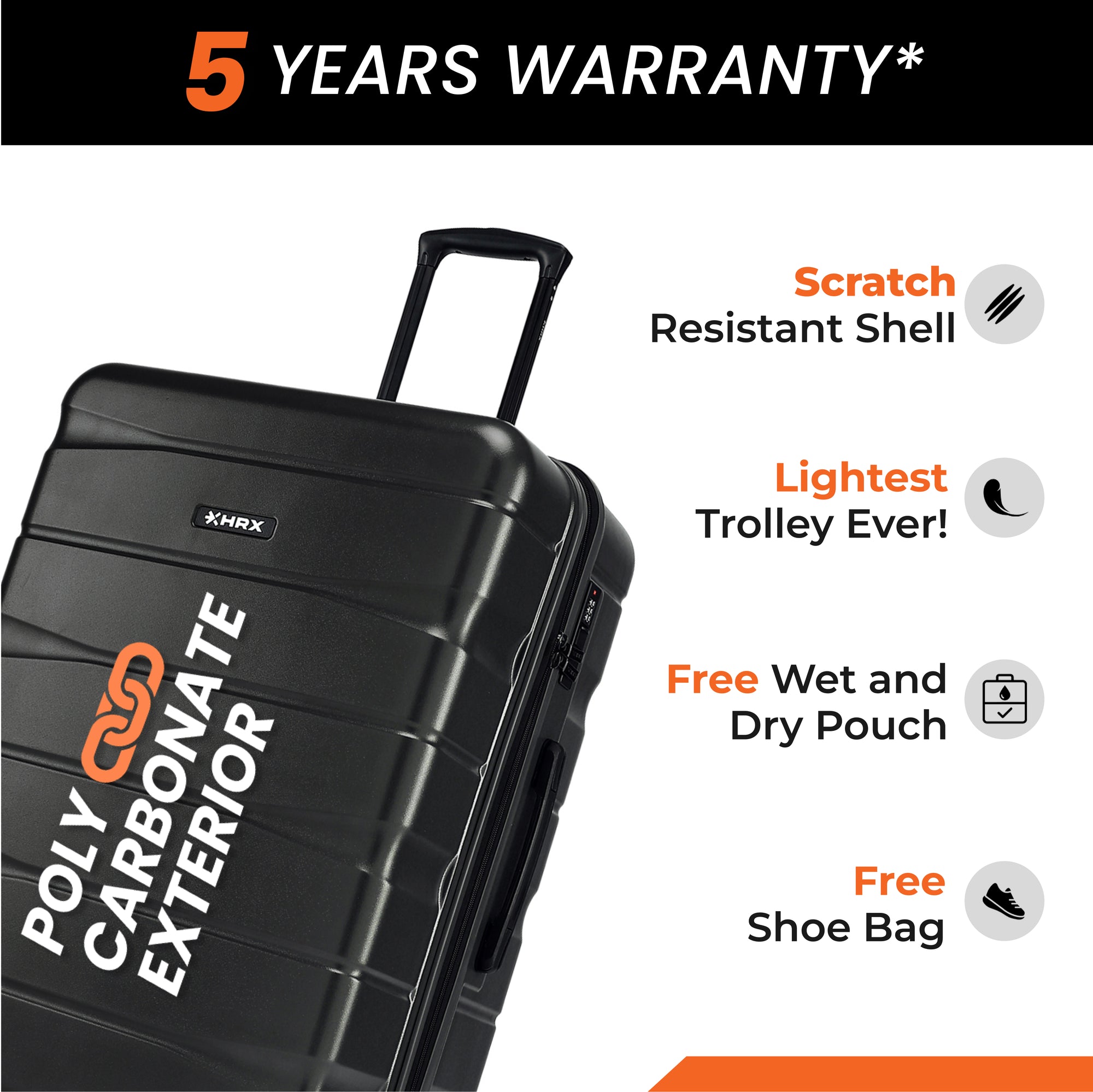 HRX by Hrithik Roshan Hard Body Set of 3 Luggage 8 Wheels - Brute