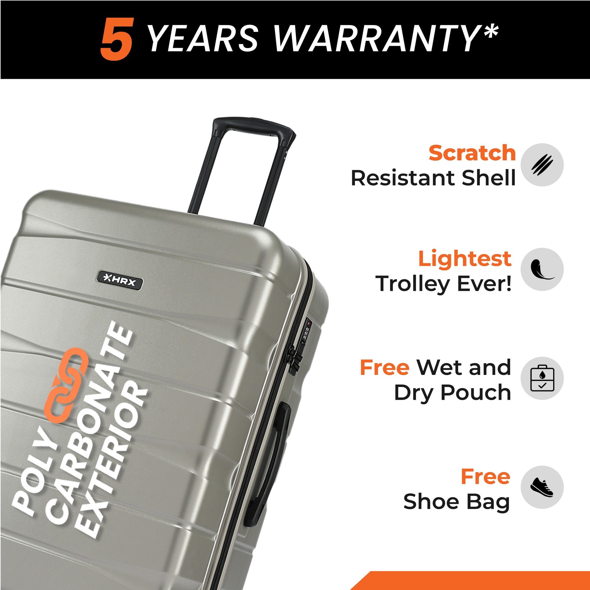 HRX by Hrithik Roshan Hard Body Set of 3 Luggage 8 Wheels - Brute