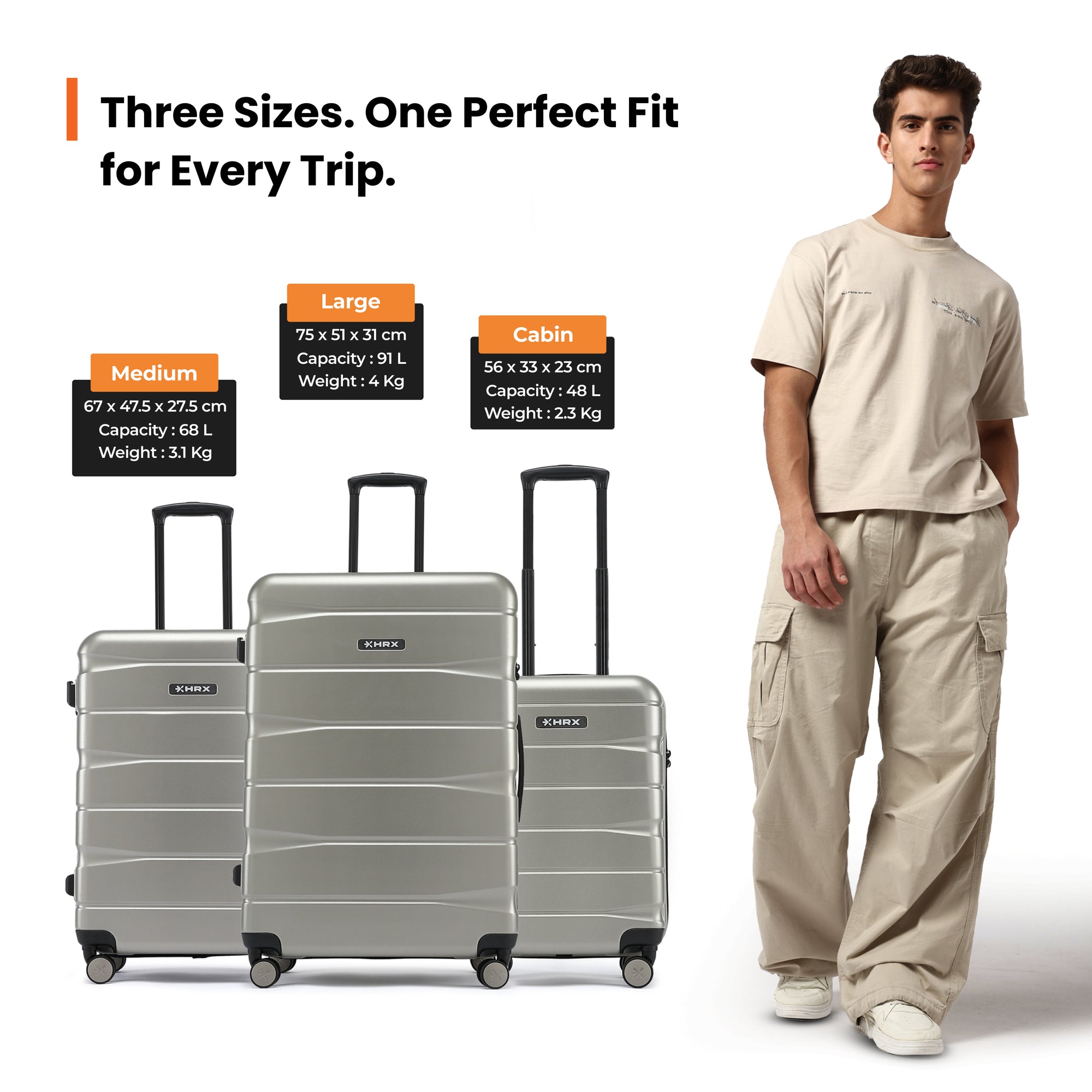 HRX by Hrithik Roshan Medium Check-in Suitcase (65 cm) 8 Wheels - Brute