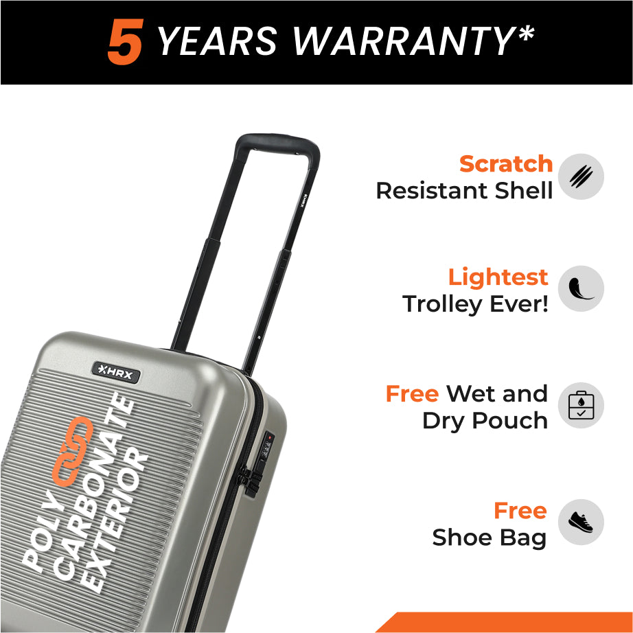 HRX by Hrithik Roshan Small Cabin Suitcase (56 cm) 8 Wheels - Grit