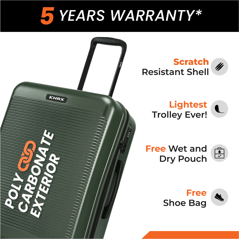 HRX by Hrithik Roshan Small Cabin Suitcase (56 cm) 8 Wheels - Grit