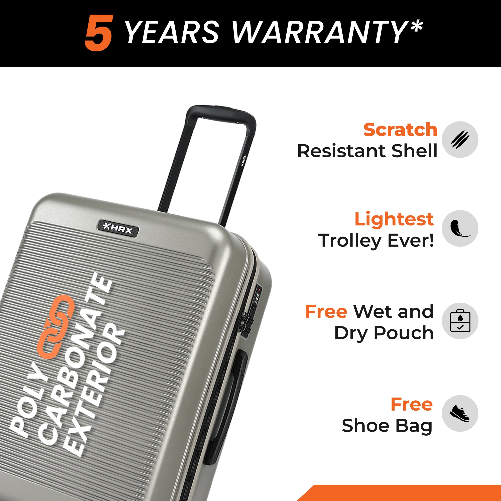 HRX by Hrithik Roshan Small Cabin Suitcase (56 cm) 8 Wheels - Grit