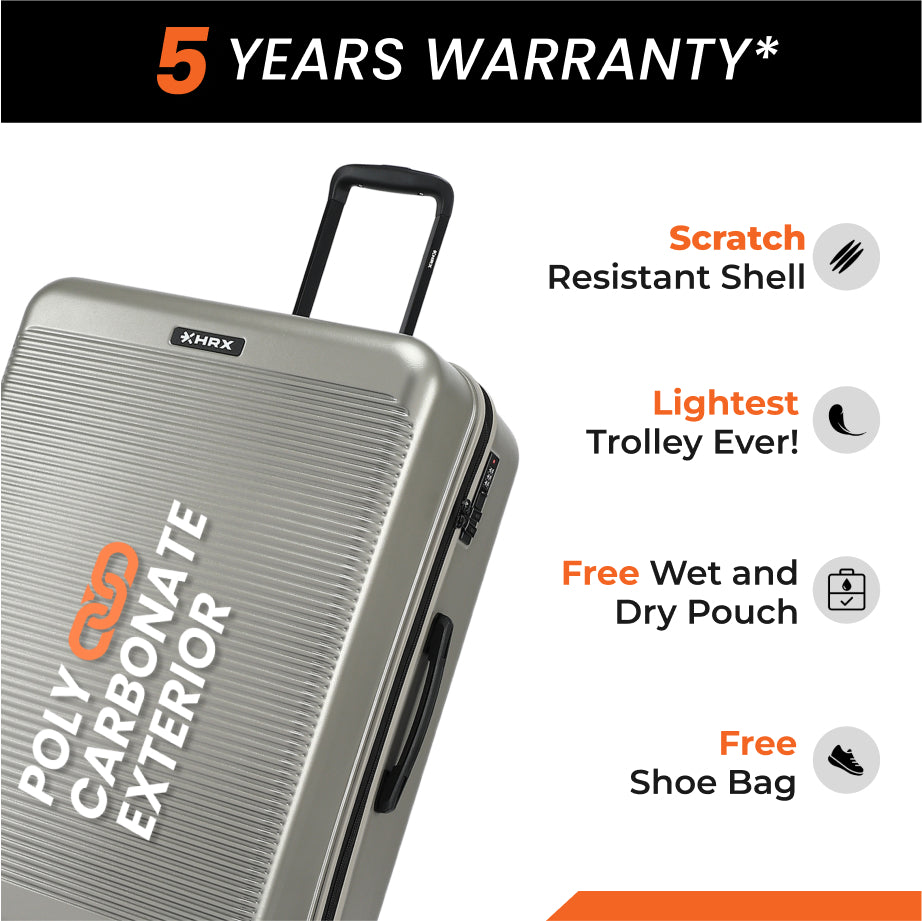 HRX by Hrithik Roshan Small Cabin Suitcase (56 cm) 8 Wheels - Grit
