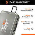 Silver hard-shell 8-wheel suitcase with extended handle and side profile