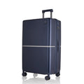 Hard-shell polycarbonate trolley suitcase, navy blue, rear view with 4 spinner wheels