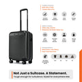 Black hard-shell wheeled suitcase with telescopic handle and four spinner wheels