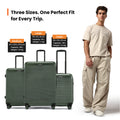 Medium check-in suitcase in dark green with 8 wheels and telescopic handle
