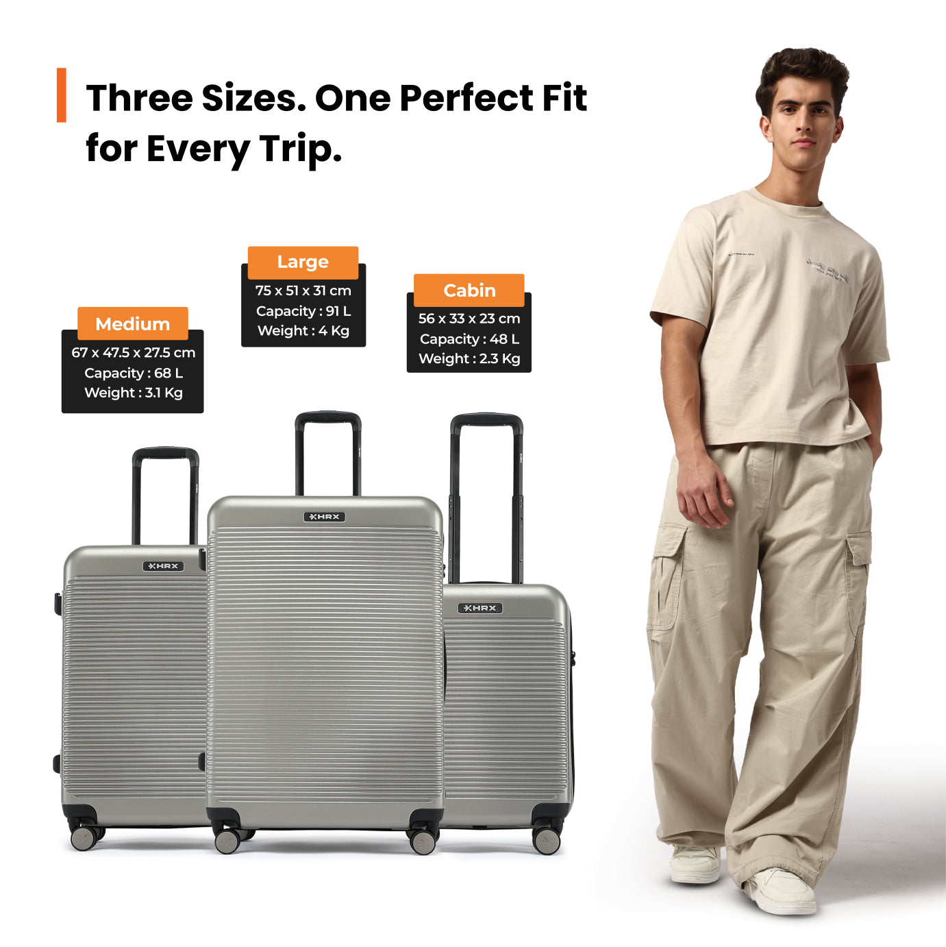 HRX by Hrithik Roshan Small Cabin Suitcase (56 cm) 8 Wheels - Grit