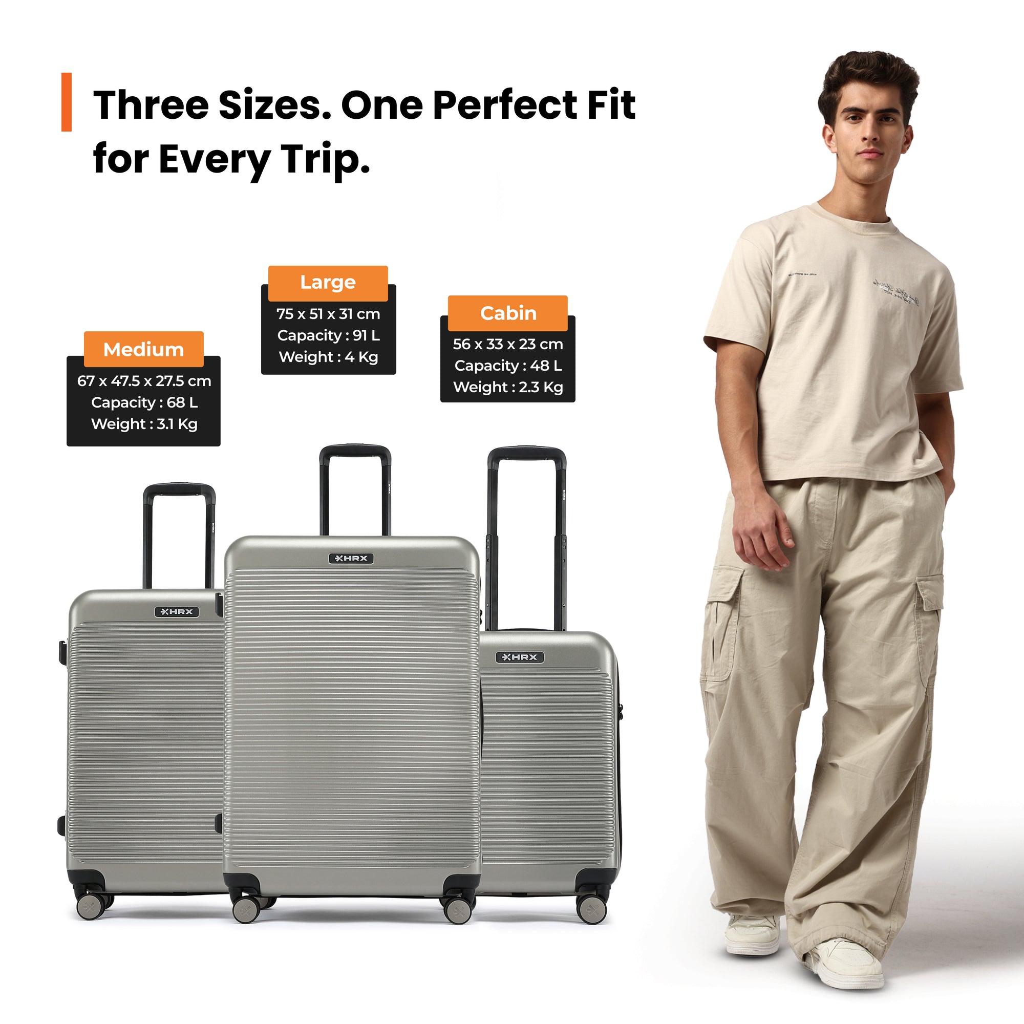HRX by Hrithik Roshan Hard Body Set of 2 Luggage 8 Wheels - Grit