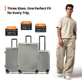 Medium check-in suitcase in silver with 8 wheels and telescopic handle
