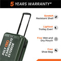 Dark green 8-wheel carry-on suitcase with upright handle and side shell graphic