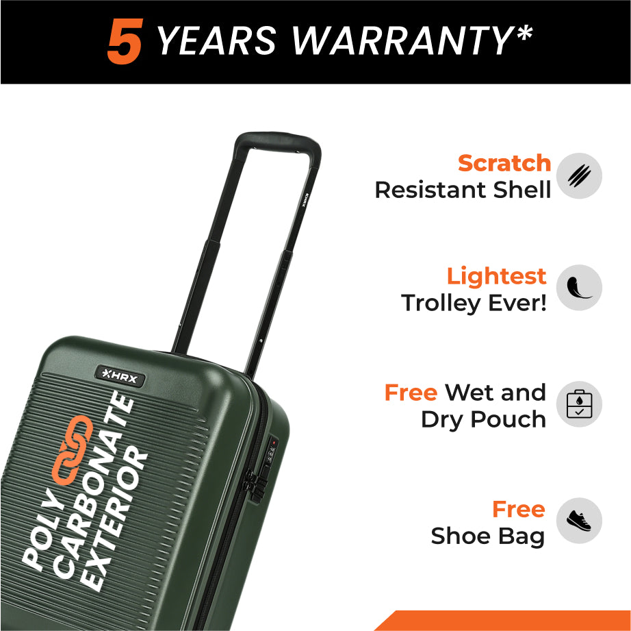 HRX by Hrithik Roshan Small Cabin Suitcase (56 cm) 8 Wheels - Grit
