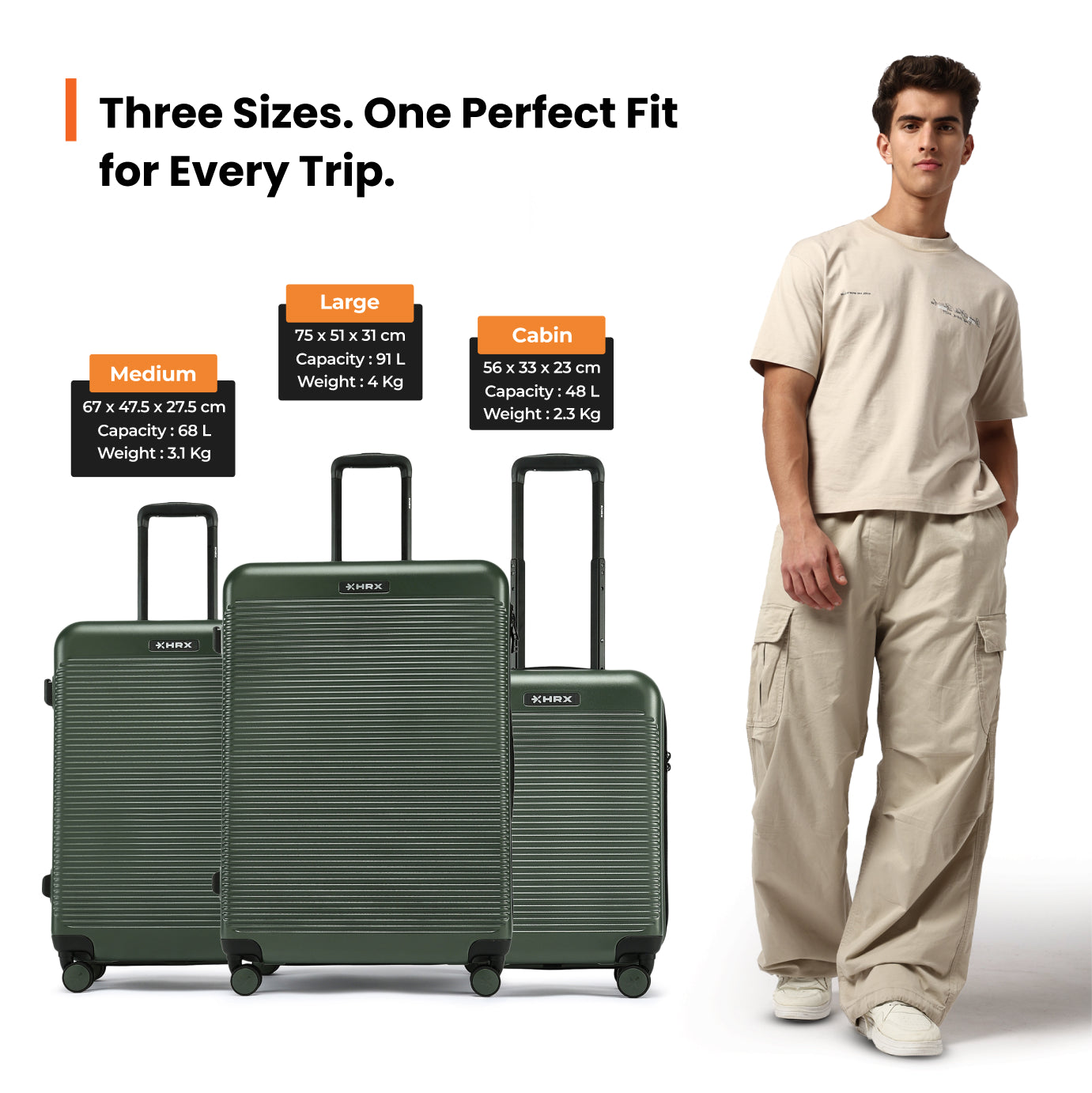 HRX by Hrithik Roshan Small Cabin Suitcase (56 cm) 8 Wheels - Grit